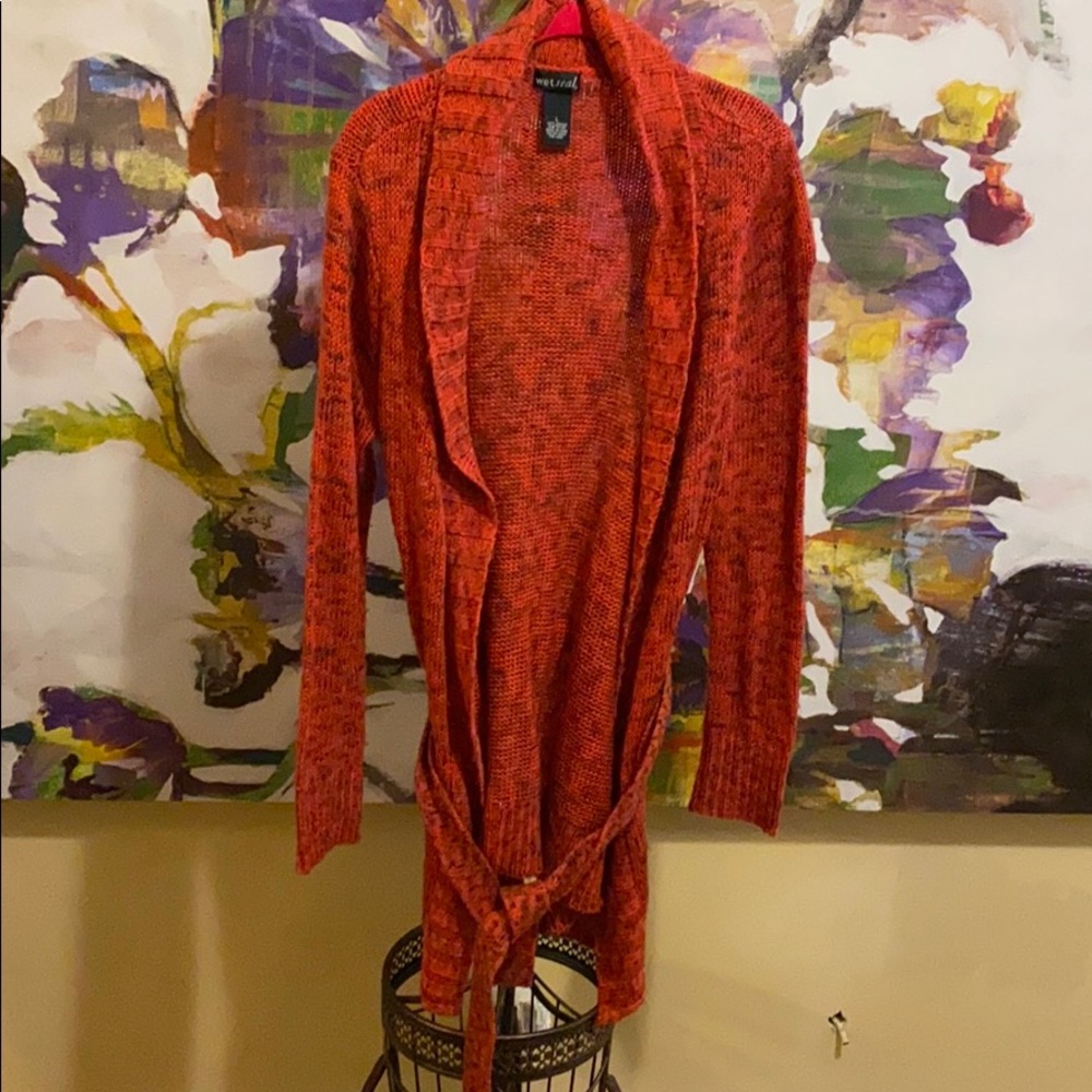 Marled Red Belted Cardigan